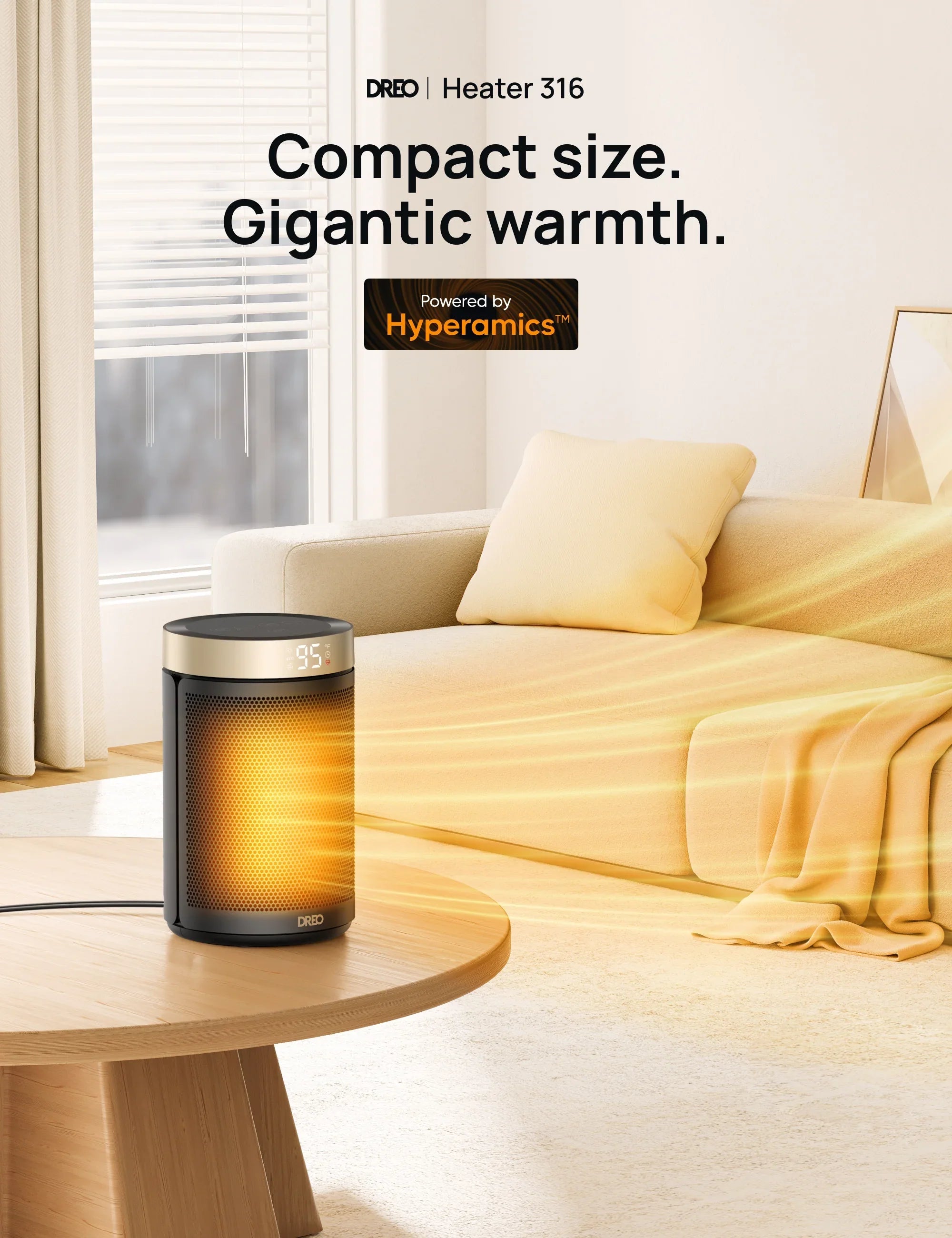 DREO Atom 316 Ceramic Space Heater 1500W Heat-Funnel Technology Gold