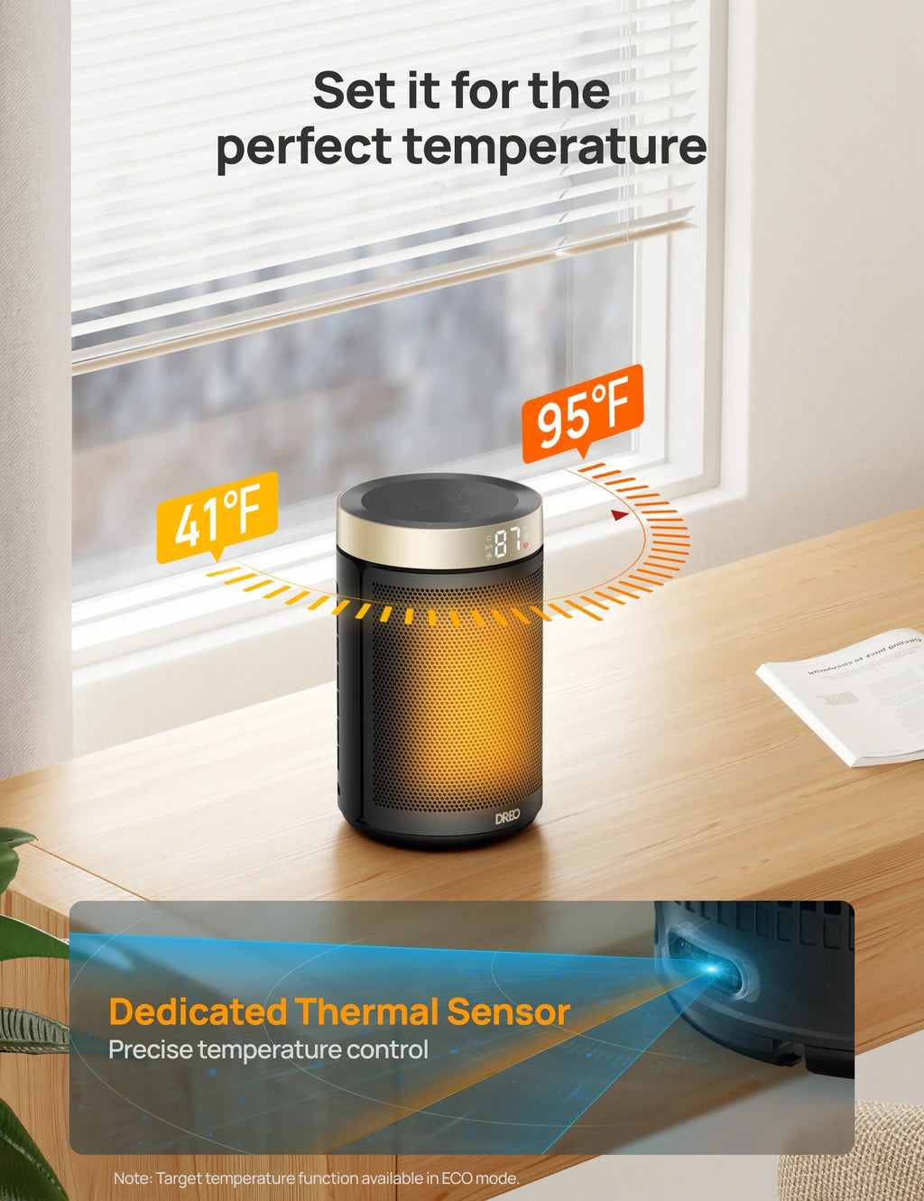 DREO Atom 316 Ceramic Space Heater 1500W Heat-Funnel Technology Gold