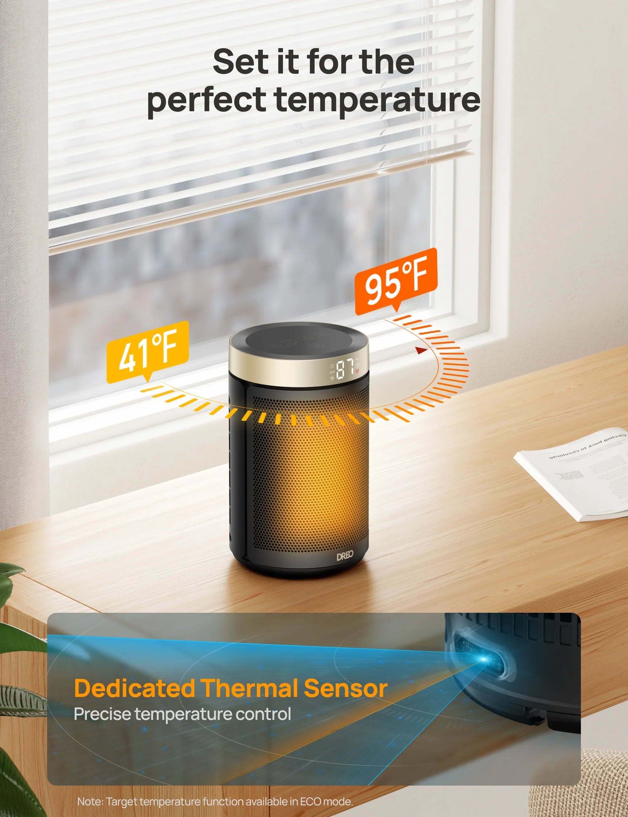 DREO Atom 316 Ceramic Space Heater 1500W Heat-Funnel Technology Gold