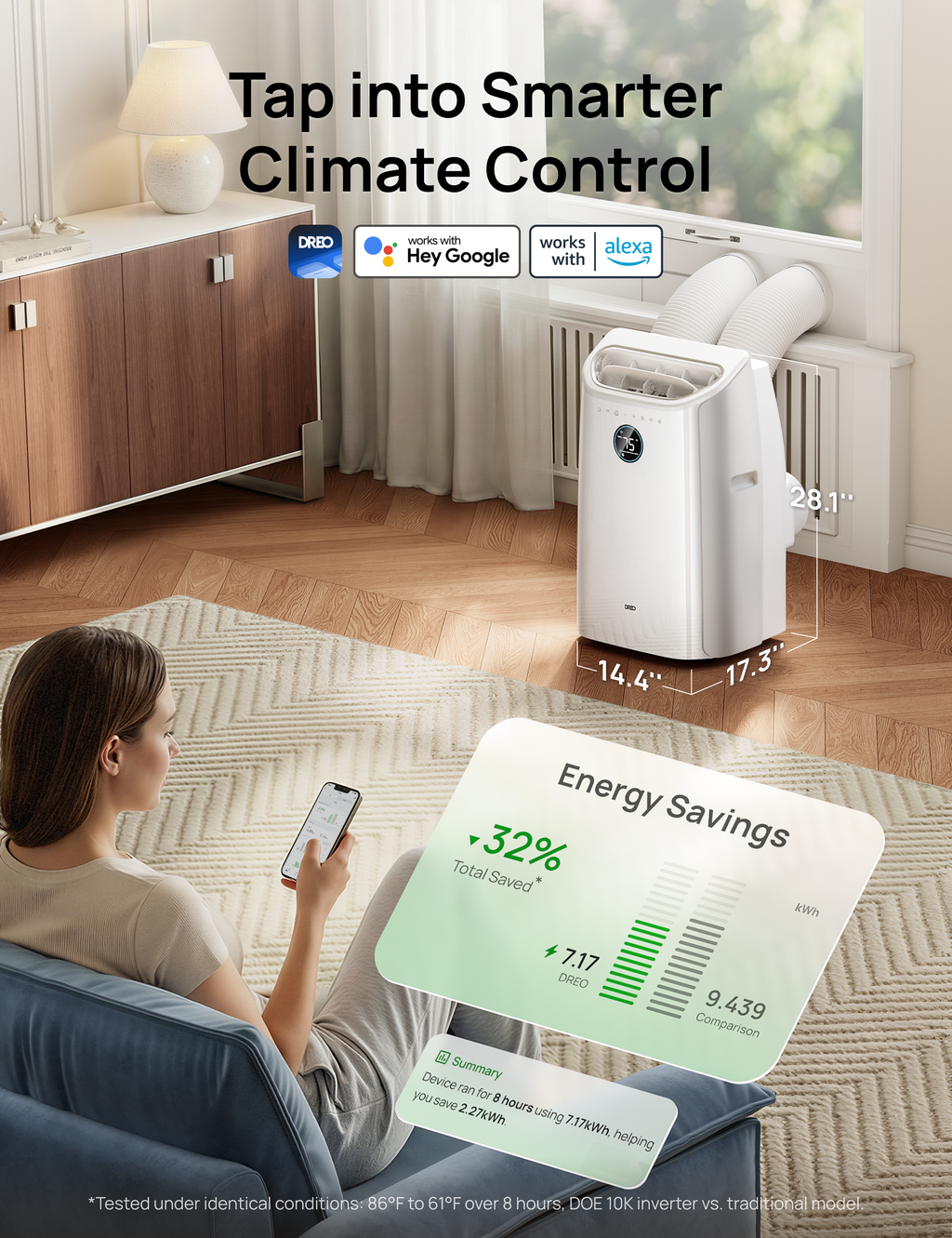 DREO 740S Portable Air Conditioner 10,000 BTU White